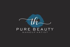 Initial TH Watercolor Lips Premade Logo Design, Logo for Makeup Artist Business Branding, Blush Beauty Boutique Logo Design, Calligraphy Logo with creative template. vector