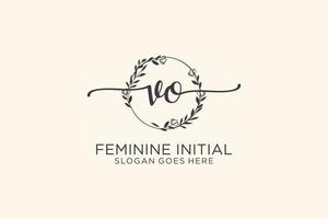 Initial VO beauty monogram and elegant logo design handwriting logo of initial signature, wedding, fashion, floral and botanical with creative template. vector