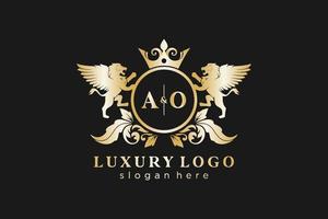 Initial AO Letter Lion Royal Luxury Logo template in vector art for Restaurant, Royalty, Boutique, Cafe, Hotel, Heraldic, Jewelry, Fashion and other vector illustration.