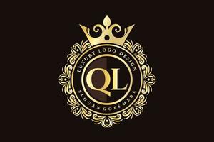 QL Initial Letter Gold calligraphic feminine floral hand drawn heraldic monogram antique vintage style luxury logo design Premium Vector