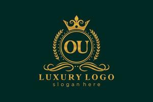 Initial OU Letter Royal Luxury Logo template in vector art for Restaurant, Royalty, Boutique, Cafe, Hotel, Heraldic, Jewelry, Fashion and other vector illustration.