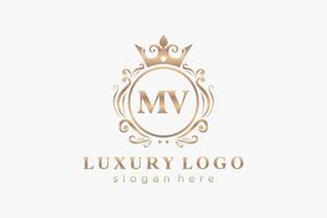 Initial MV Letter Royal Luxury Logo template in vector art for Restaurant, Royalty, Boutique, Cafe, Hotel, Heraldic, Jewelry, Fashion and other vector illustration.