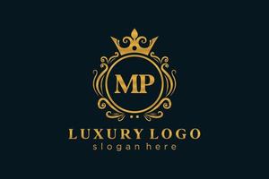 Initial MP Letter Royal Luxury Logo template in vector art for Restaurant, Royalty, Boutique, Cafe, Hotel, Heraldic, Jewelry, Fashion and other vector illustration.