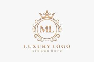 Initial ML Letter Royal Luxury Logo template in vector art for Restaurant, Royalty, Boutique, Cafe, Hotel, Heraldic, Jewelry, Fashion and other vector illustration.