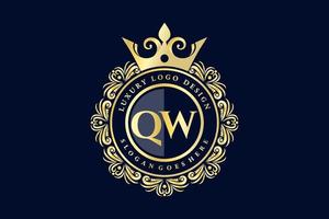 QW Initial Letter Gold calligraphic feminine floral hand drawn heraldic monogram antique vintage style luxury logo design Premium Vector