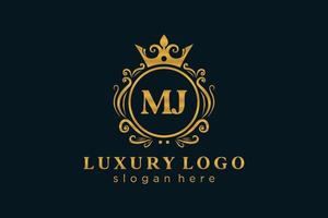 Initial MJ Letter Royal Luxury Logo template in vector art for Restaurant, Royalty, Boutique, Cafe, Hotel, Heraldic, Jewelry, Fashion and other vector illustration.