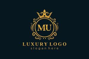 Initial MU Letter Royal Luxury Logo template in vector art for Restaurant, Royalty, Boutique, Cafe, Hotel, Heraldic, Jewelry, Fashion and other vector illustration.