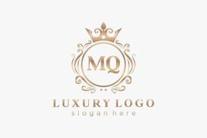 Initial MQ Letter Royal Luxury Logo template in vector art for Restaurant, Royalty, Boutique, Cafe, Hotel, Heraldic, Jewelry, Fashion and other vector illustration.