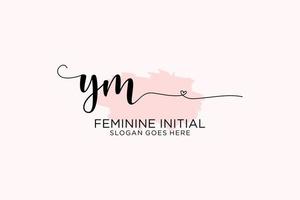 Initial YM beauty monogram and elegant logo design handwriting logo of initial signature, wedding, fashion, floral and botanical with creative template. vector