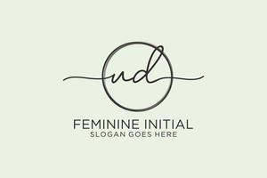 Initial UD handwriting logo with circle template vector logo of initial signature, wedding, fashion, floral and botanical with creative template.