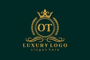 Initial OT Letter Royal Luxury Logo template in vector art for Restaurant, Royalty, Boutique, Cafe, Hotel, Heraldic, Jewelry, Fashion and other vector illustration.