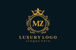 Initial MZ Letter Royal Luxury Logo template in vector art for Restaurant, Royalty, Boutique, Cafe, Hotel, Heraldic, Jewelry, Fashion and other vector illustration.