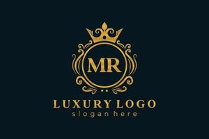 Initial MR Letter Royal Luxury Logo template in vector art for Restaurant, Royalty, Boutique, Cafe, Hotel, Heraldic, Jewelry, Fashion and other vector illustration.