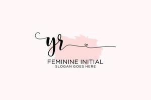 Initial YR beauty monogram and elegant logo design handwriting logo of initial signature, wedding, fashion, floral and botanical with creative template. vector