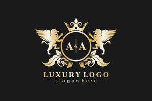 Initial AA Letter Lion Royal Luxury Logo template in vector art for Restaurant, Royalty, Boutique, Cafe, Hotel, Heraldic, Jewelry, Fashion and other vector illustration.