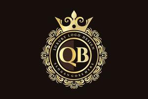 QB Initial Letter Gold calligraphic feminine floral hand drawn heraldic monogram antique vintage style luxury logo design Premium Vector