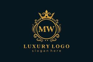 Initial MW Letter Royal Luxury Logo template in vector art for Restaurant, Royalty, Boutique, Cafe, Hotel, Heraldic, Jewelry, Fashion and other vector illustration.