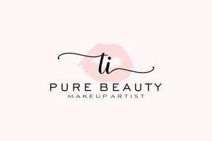 Initial TI Watercolor Lips Premade Logo Design, Logo for Makeup Artist Business Branding, Blush Beauty Boutique Logo Design, Calligraphy Logo with creative template. vector