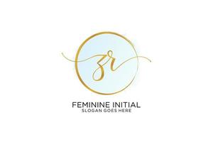 Initial ZR handwriting logo with circle template vector signature, wedding, fashion, floral and botanical with creative template.