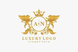 Initial AN Letter Lion Royal Luxury Logo template in vector art for Restaurant, Royalty, Boutique, Cafe, Hotel, Heraldic, Jewelry, Fashion and other vector illustration.