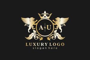 Initial AU Letter Lion Royal Luxury Logo template in vector art for Restaurant, Royalty, Boutique, Cafe, Hotel, Heraldic, Jewelry, Fashion and other vector illustration.