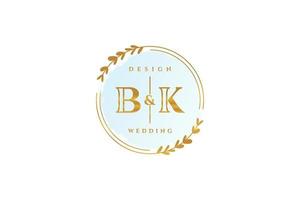 Initial BK beauty monogram and elegant logo design handwriting logo of initial signature, wedding, fashion, floral and botanical with creative template. vector