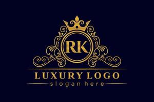 RK Initial Letter Gold calligraphic feminine floral hand drawn heraldic monogram antique vintage style luxury logo design Premium Vector