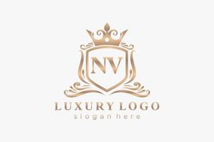 Initial NV Letter Royal Luxury Logo template in vector art for Restaurant, Royalty, Boutique, Cafe, Hotel, Heraldic, Jewelry, Fashion and other vector illustration.