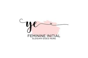 Initial YE beauty monogram and elegant logo design handwriting logo of initial signature, wedding, fashion, floral and botanical with creative template. vector