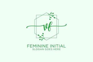 Initial VF beauty monogram and elegant logo design handwriting logo of initial signature, wedding, fashion, floral and botanical with creative template. vector