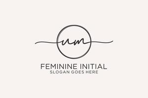 Initial UM handwriting logo with circle template vector logo of initial signature, wedding, fashion, floral and botanical with creative template.