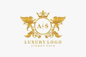 Initial AS Letter Lion Royal Luxury Logo template in vector art for Restaurant, Royalty, Boutique, Cafe, Hotel, Heraldic, Jewelry, Fashion and other vector illustration.