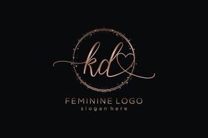 Initial KD handwriting logo with circle template vector logo of initial wedding, fashion, floral and botanical with creative template.