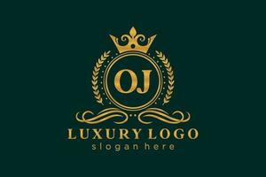 Initial OJ Letter Royal Luxury Logo template in vector art for Restaurant, Royalty, Boutique, Cafe, Hotel, Heraldic, Jewelry, Fashion and other vector illustration.