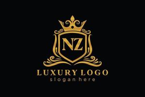 Initial NZ Letter Royal Luxury Logo template in vector art for Restaurant, Royalty, Boutique, Cafe, Hotel, Heraldic, Jewelry, Fashion and other vector illustration.