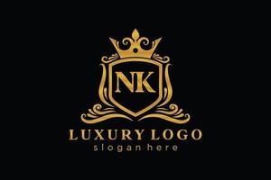 Initial NK Letter Royal Luxury Logo template in vector art for Restaurant, Royalty, Boutique, Cafe, Hotel, Heraldic, Jewelry, Fashion and other vector illustration.