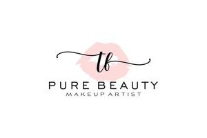 Initial TF Watercolor Lips Premade Logo Design, Logo for Makeup Artist Business Branding, Blush Beauty Boutique Logo Design, Calligraphy Logo with creative template. vector