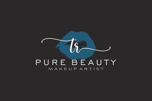 diseño de logotipo prefabricado inicial de labios de acuarela tr, logotipo para marca comercial de artista de maquillaje, diseño de logotipo de boutique de belleza rubor, logotipo de caligrafía con plantilla creativa. vector