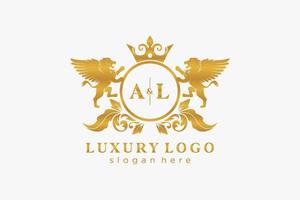 Initial AL Letter Lion Royal Luxury Logo template in vector art for Restaurant, Royalty, Boutique, Cafe, Hotel, Heraldic, Jewelry, Fashion and other vector illustration.