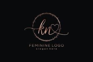 Initial KN handwriting logo with circle template vector logo of initial wedding, fashion, floral and botanical with creative template.