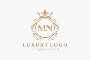 Initial MN Letter Royal Luxury Logo template in vector art for Restaurant, Royalty, Boutique, Cafe, Hotel, Heraldic, Jewelry, Fashion and other vector illustration.