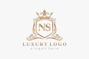 Initial NS Letter Royal Luxury Logo template in vector art for Restaurant, Royalty, Boutique, Cafe, Hotel, Heraldic, Jewelry, Fashion and other vector illustration.