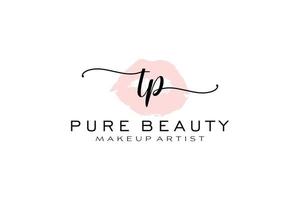 diseño de logotipo prefabricado inicial de labios de acuarela tp, logotipo para marca comercial de artista de maquillaje, diseño de logotipo de boutique de belleza rubor, logotipo de caligrafía con plantilla creativa. vector