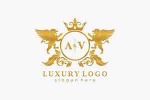 Initial AV Letter Lion Royal Luxury Logo template in vector art for Restaurant, Royalty, Boutique, Cafe, Hotel, Heraldic, Jewelry, Fashion and other vector illustration.