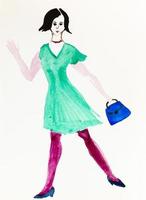 handpainted woman in green dress and purple tights photo