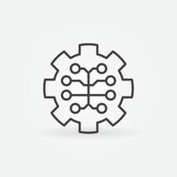 Digital Brain in Gear outline icon - vector AI or ML symbol