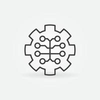 Digital Brain in Gear outline icon - vector AI or ML symbol