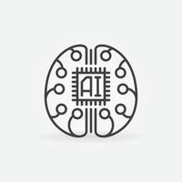 Cyberbrain or AI Brain with Chip vector concept outline icon