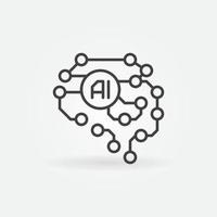 AI Brain outline icon - vector concept linear sign. Side view