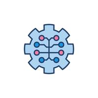 Digital Brain in Cog-Wheel colored vector icon. AI symbol